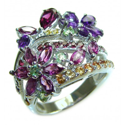 Purple Flowers Amethyst .925 Sterling Silver Handcrafted Ring size 8