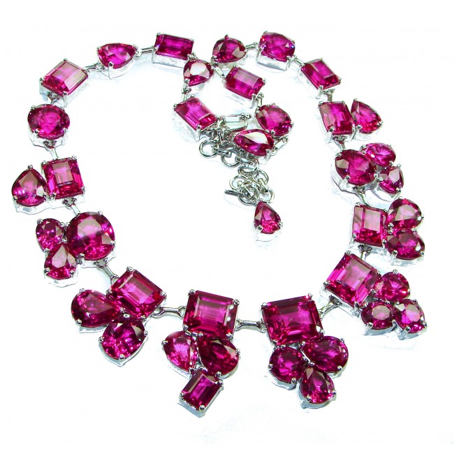 Mesmerizing 149.5 grams Huge Electric Pink Topaz .925 Sterling Silver handcrafted necklace
