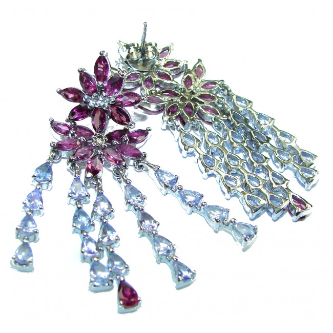 Radiant in exquisite Natural Tanzanite .925 Sterling Silver handmade large earrings